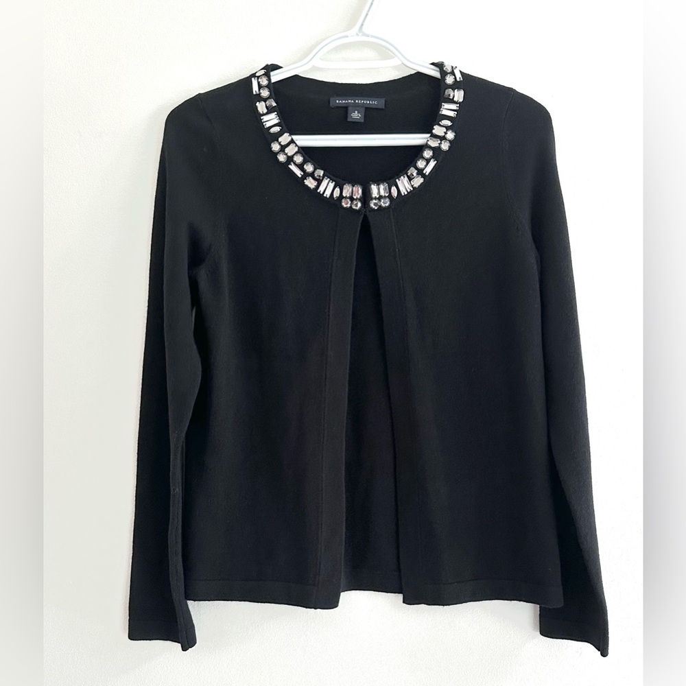 Banana Republic Jeweled Neck Cardigan in black Wool Blend size small